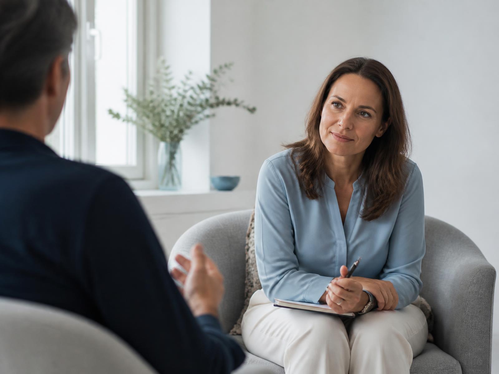 A coaching conversation in a bright, calm room
